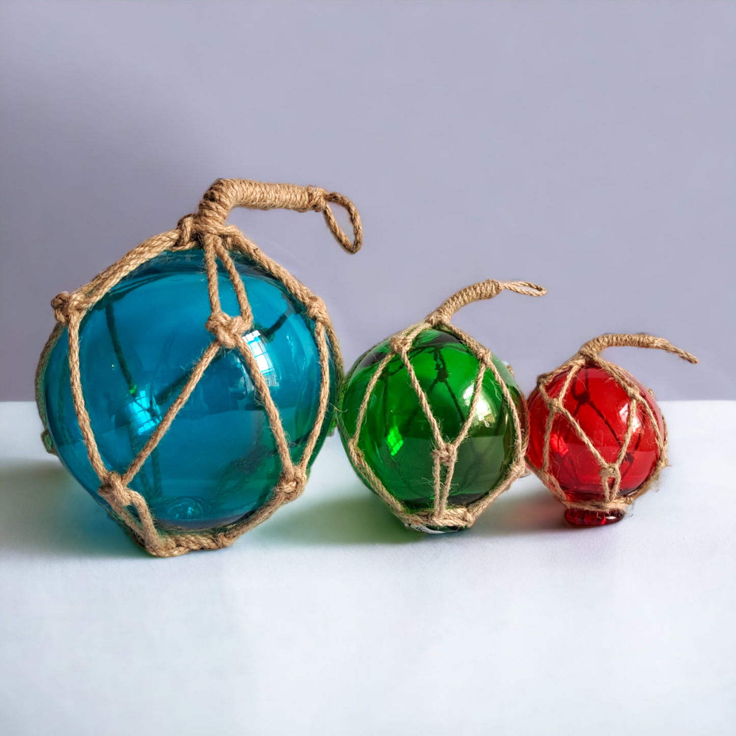 Glass Buoy Wrapped In Rope - 8cm Red