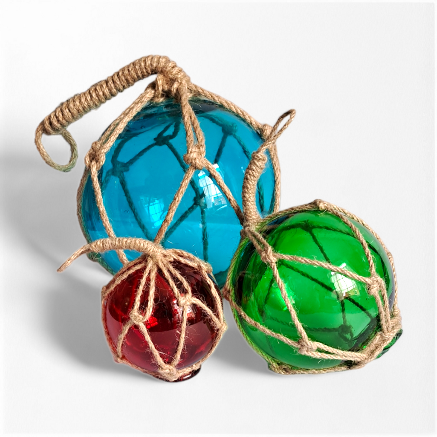 Glass Buoy Wrapped In Rope - 8cm Red