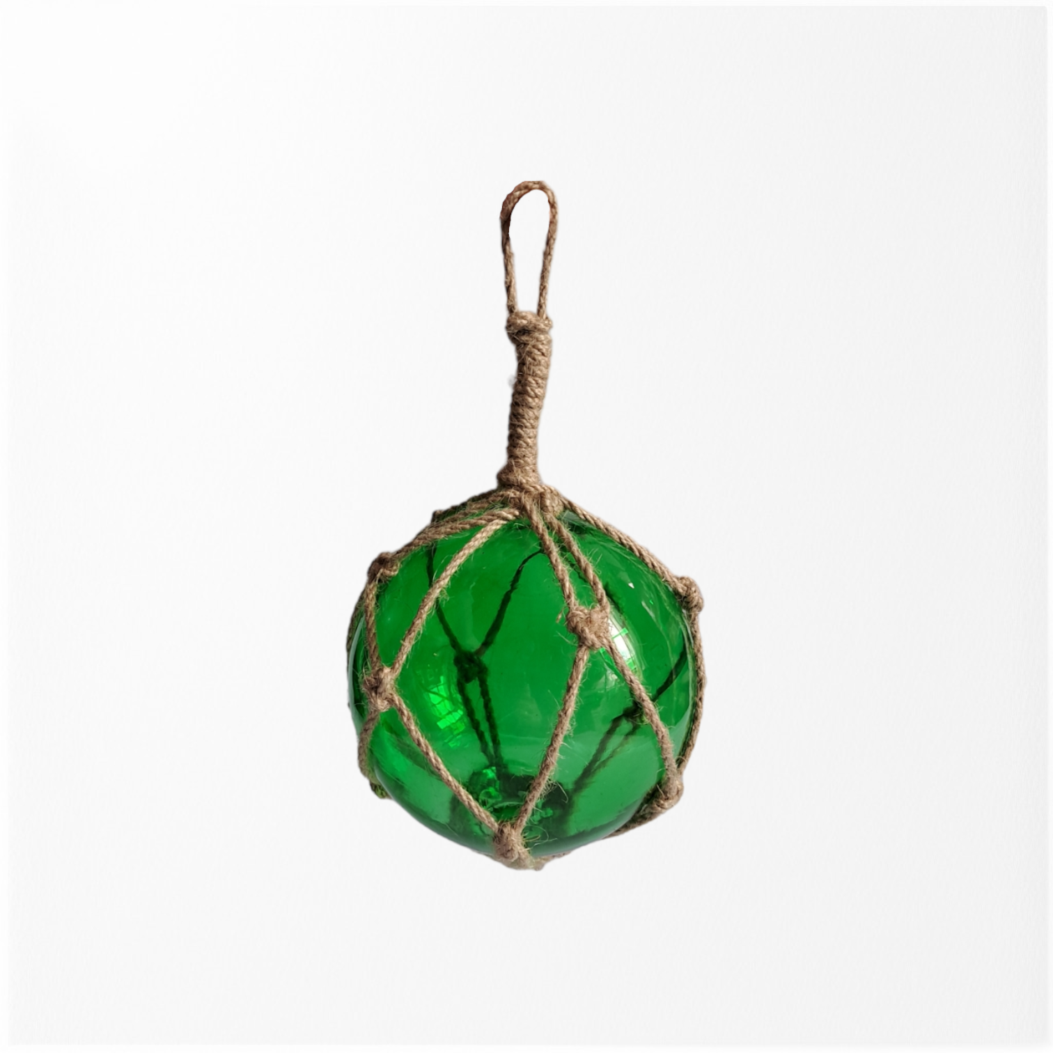 Glass Buoy Wrapped In Rope - 10cm Green