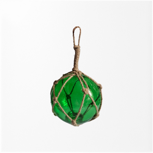 Glass Buoy Wrapped In Rope - 10cm Green