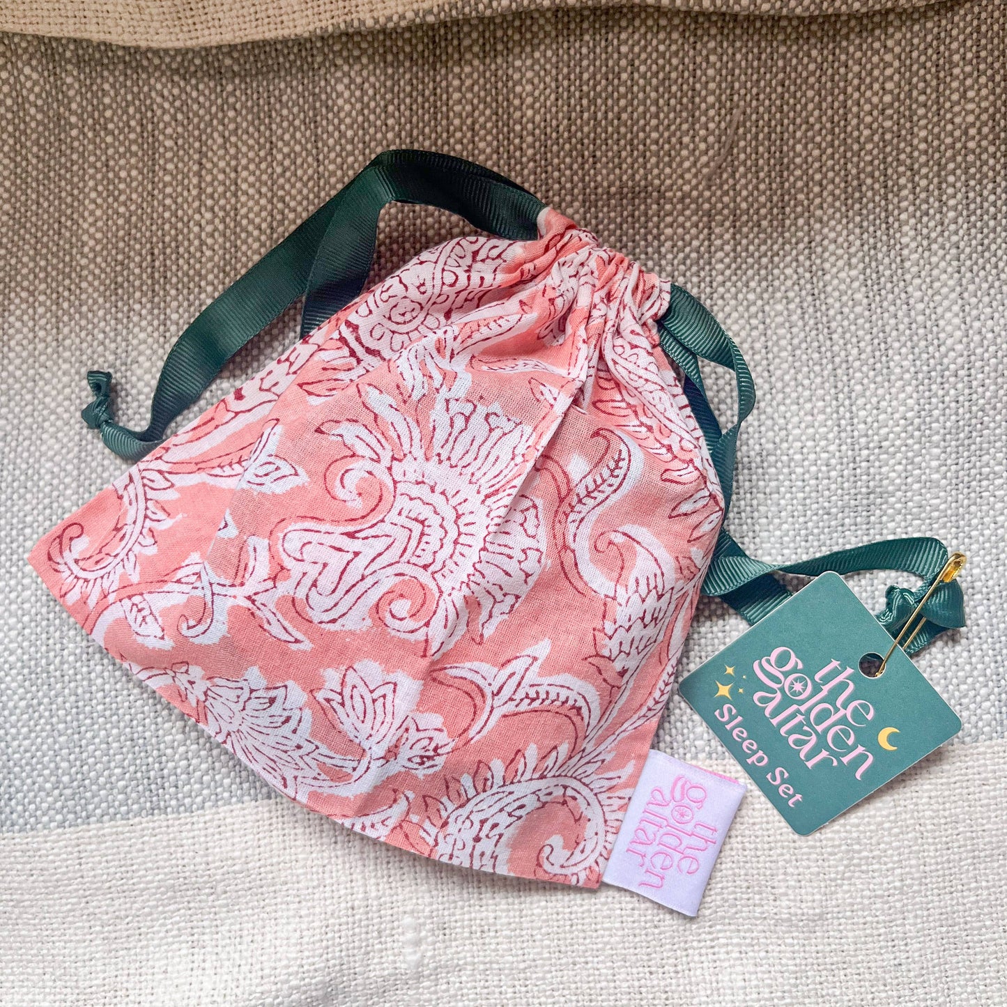 The Golden Altar (Muse Incense) - Sleep Mask Set - Block Print Fabric Pink