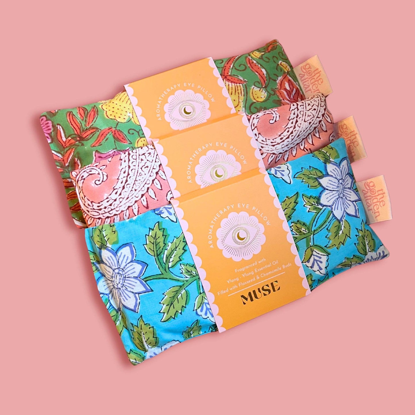 The Golden Altar (Muse Incense) - Eye Pillow Aromatherapy | Indian Block Print | Chamomile: Blue Floral