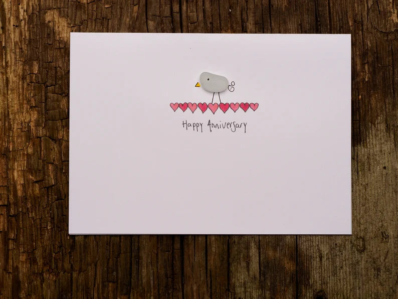 Sea Glass Red Hearts Anniversary Card
