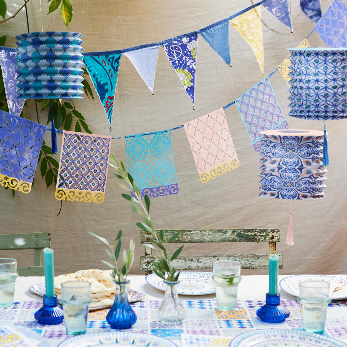 Souk Blue and Yellow Upcycled Cotton Bunting - 3m