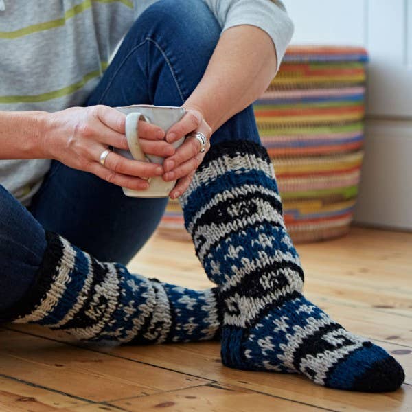 Fair Trade Woollen Annapurna Socks - Dark Blue – ThoughtfulLiving