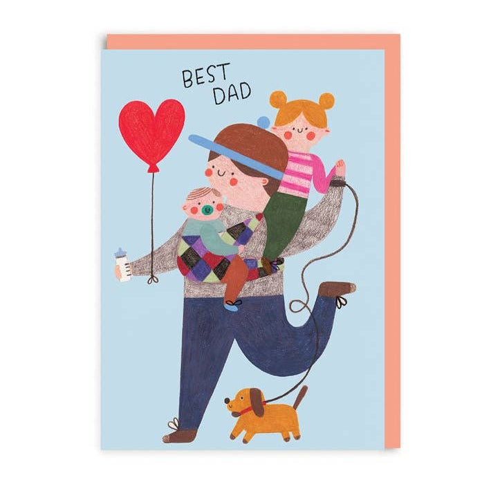 Dad with Kids and Dog Greeting Card