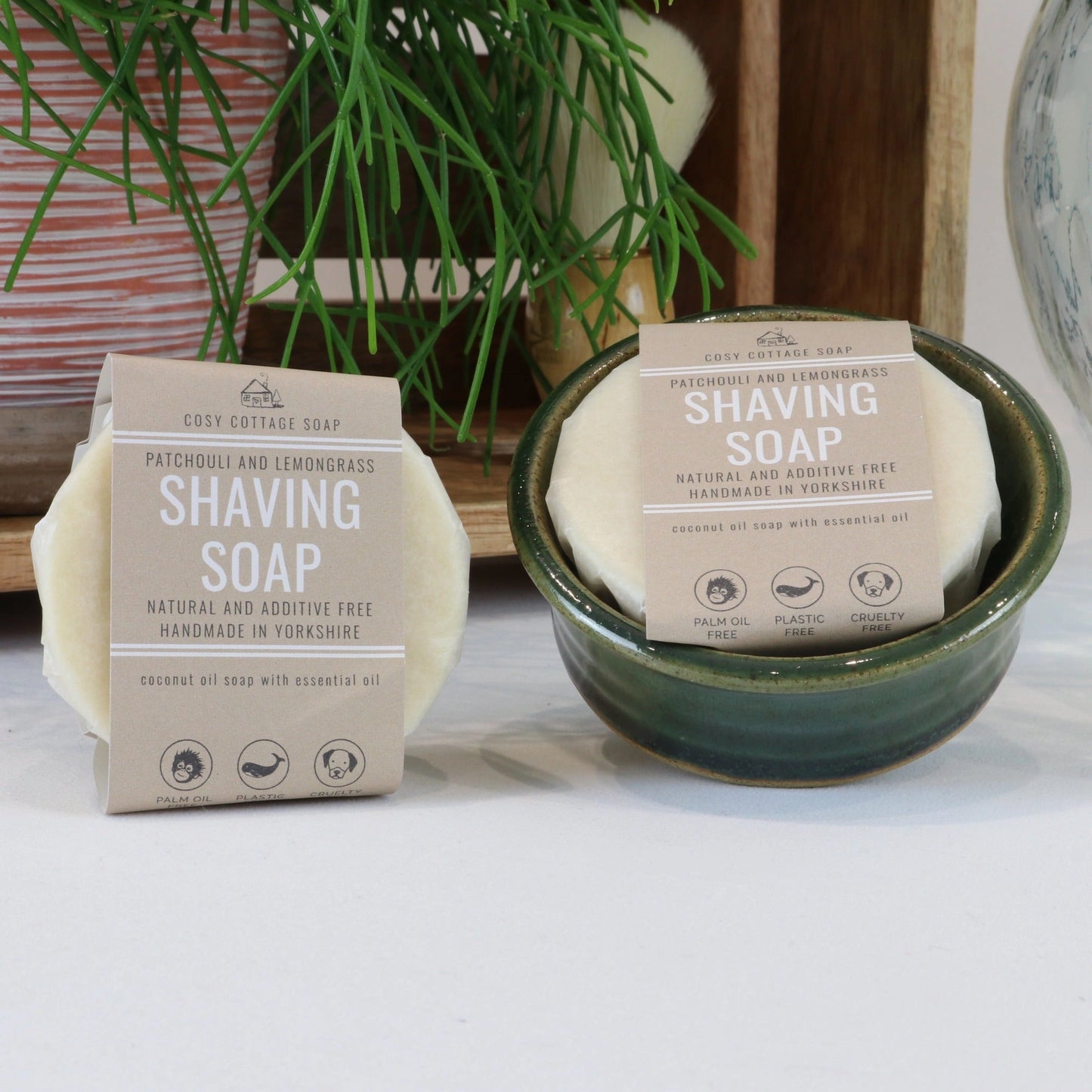 Large Shaving Soap with Handmade Ceramic Dish