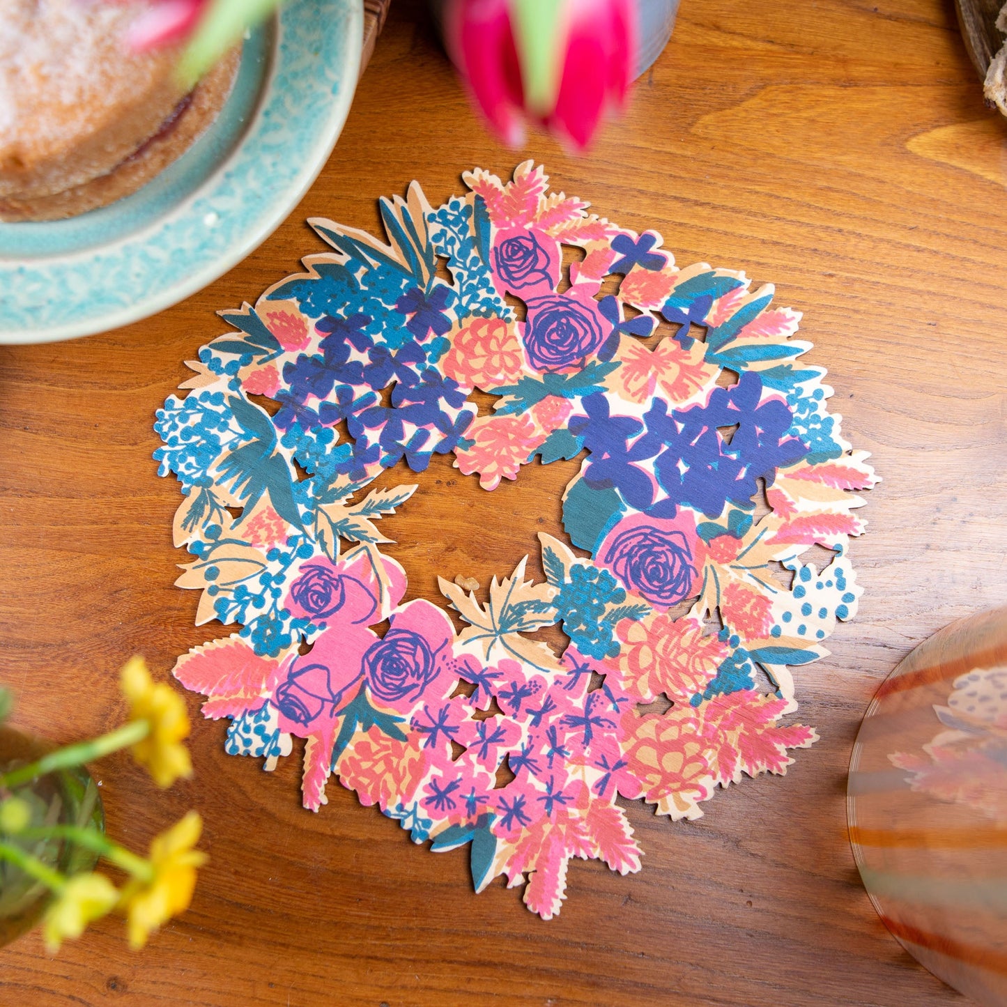 Printed Wooden Floral Wreath Decoration
