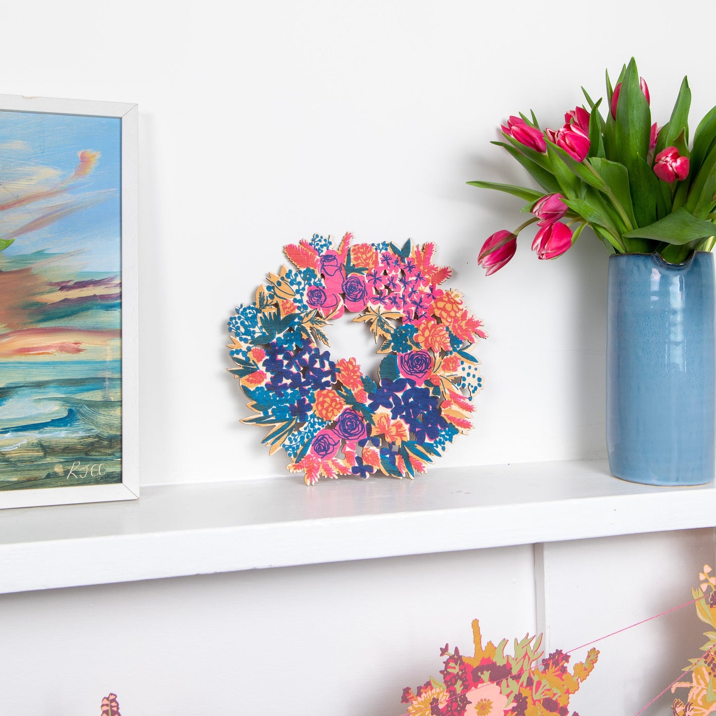Printed Wooden Floral Wreath Decoration