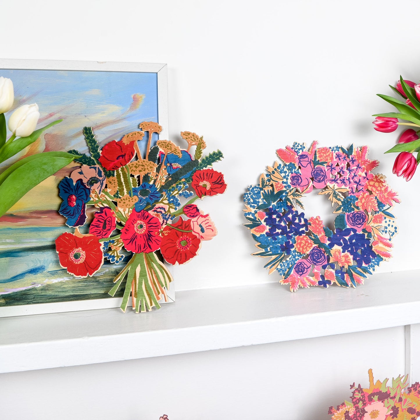 Printed Wooden Floral Wreath Decoration