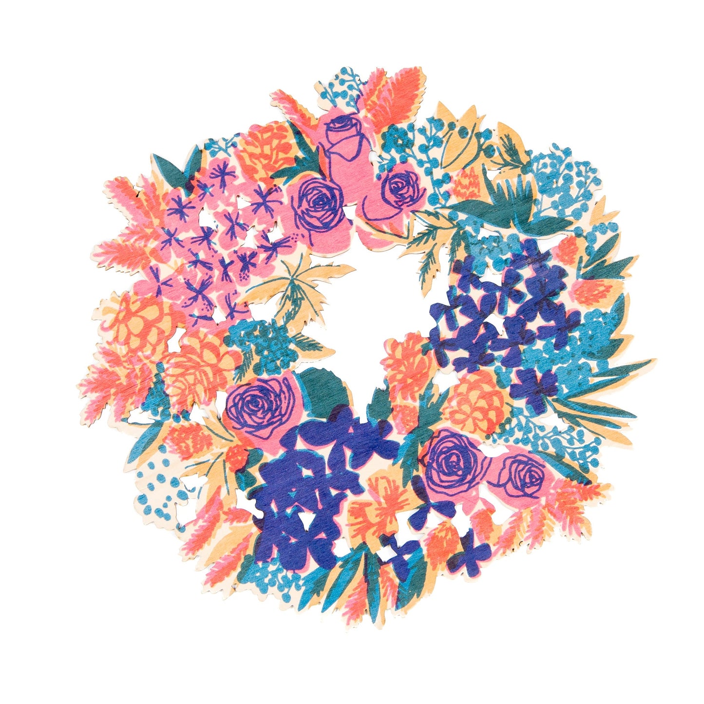 Printed Wooden Floral Wreath Decoration
