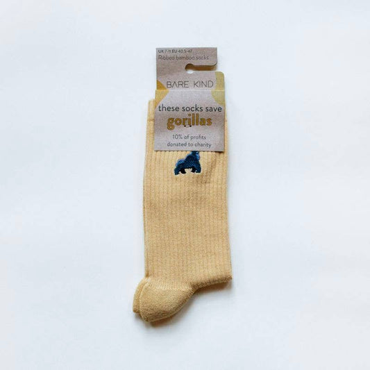 Yellow Ribbed Bamboo Socks - Gorillas