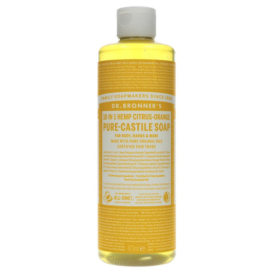Dr Bronner's 18 in 1 Orange Castile Liquid Soap - 437ml