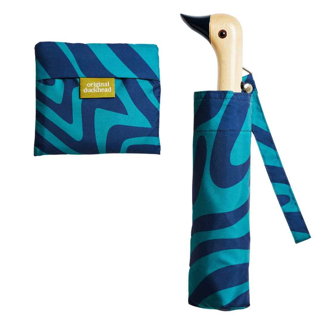 Blue Swirl Compact Eco-Friendly Wind Resistant Duck Umbrella