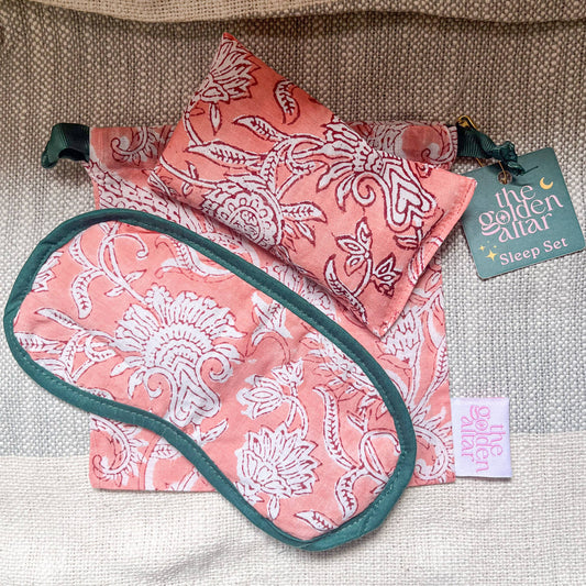 The Golden Altar (Muse Incense) - Sleep Mask Set - Block Print Fabric Pink