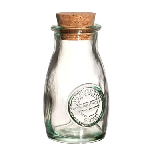 Authentic Recycled Glass Spice Bottle with Cork Lid