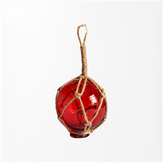 Glass Buoy Wrapped In Rope - 8cm Red