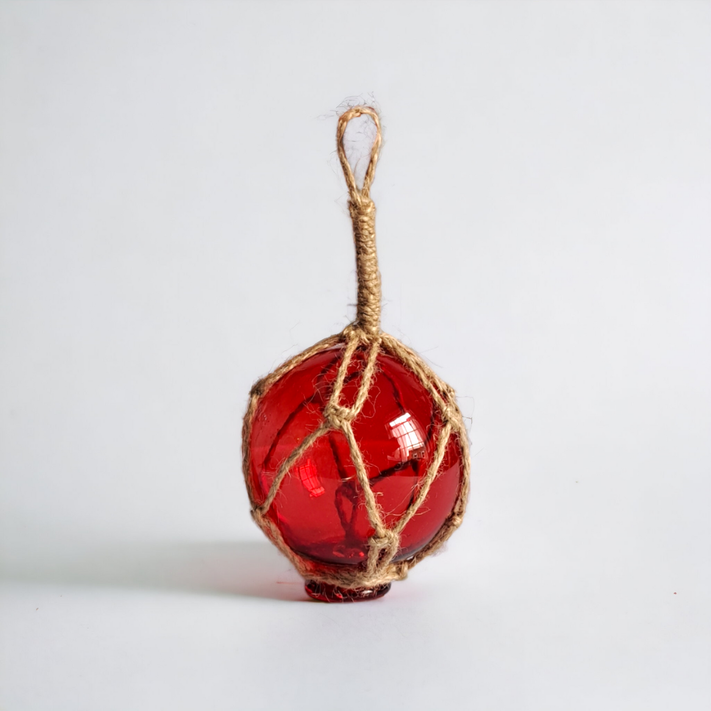 Glass Buoy Wrapped In Rope - 8cm Red
