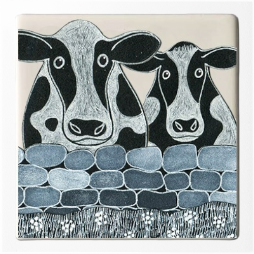 Cows over wall Ceramic Coaster