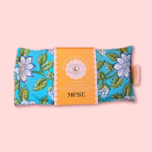 The Golden Altar (Muse Incense) - Eye Pillow Aromatherapy | Indian Block Print | Chamomile: Blue Floral