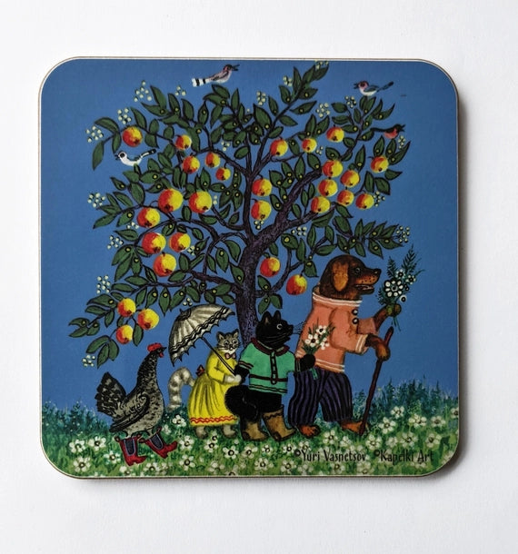 Animals Under Apple Tree Cork Coaster