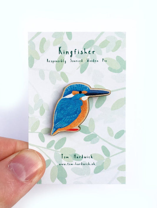 Sustainably Sourced Wooden Pin Badge - Kingfisher