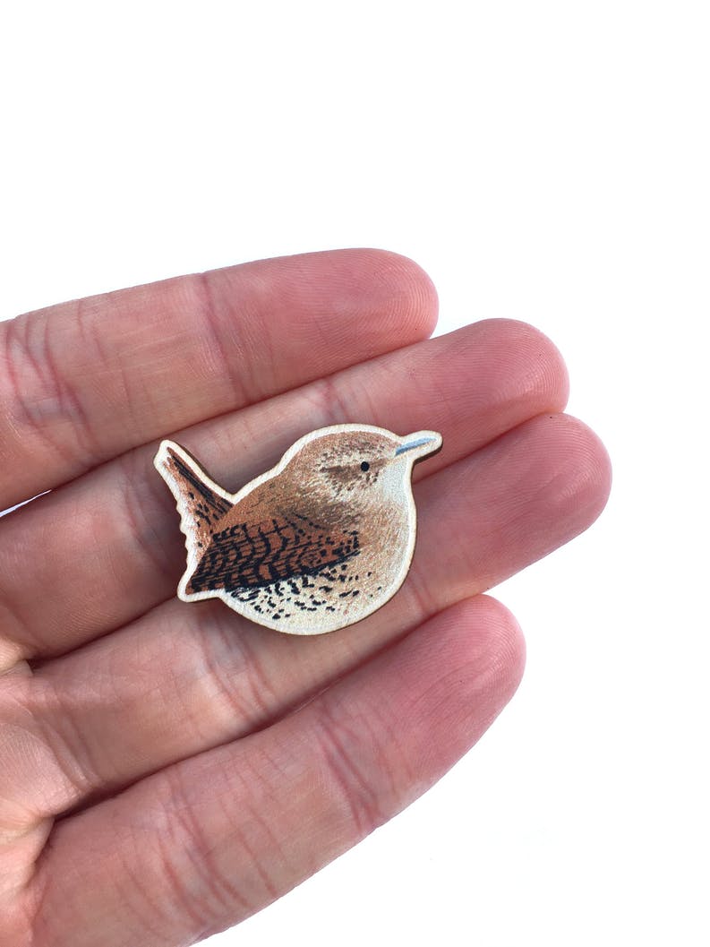 Sustainably Sourced Wooden Pin Badge - Wren