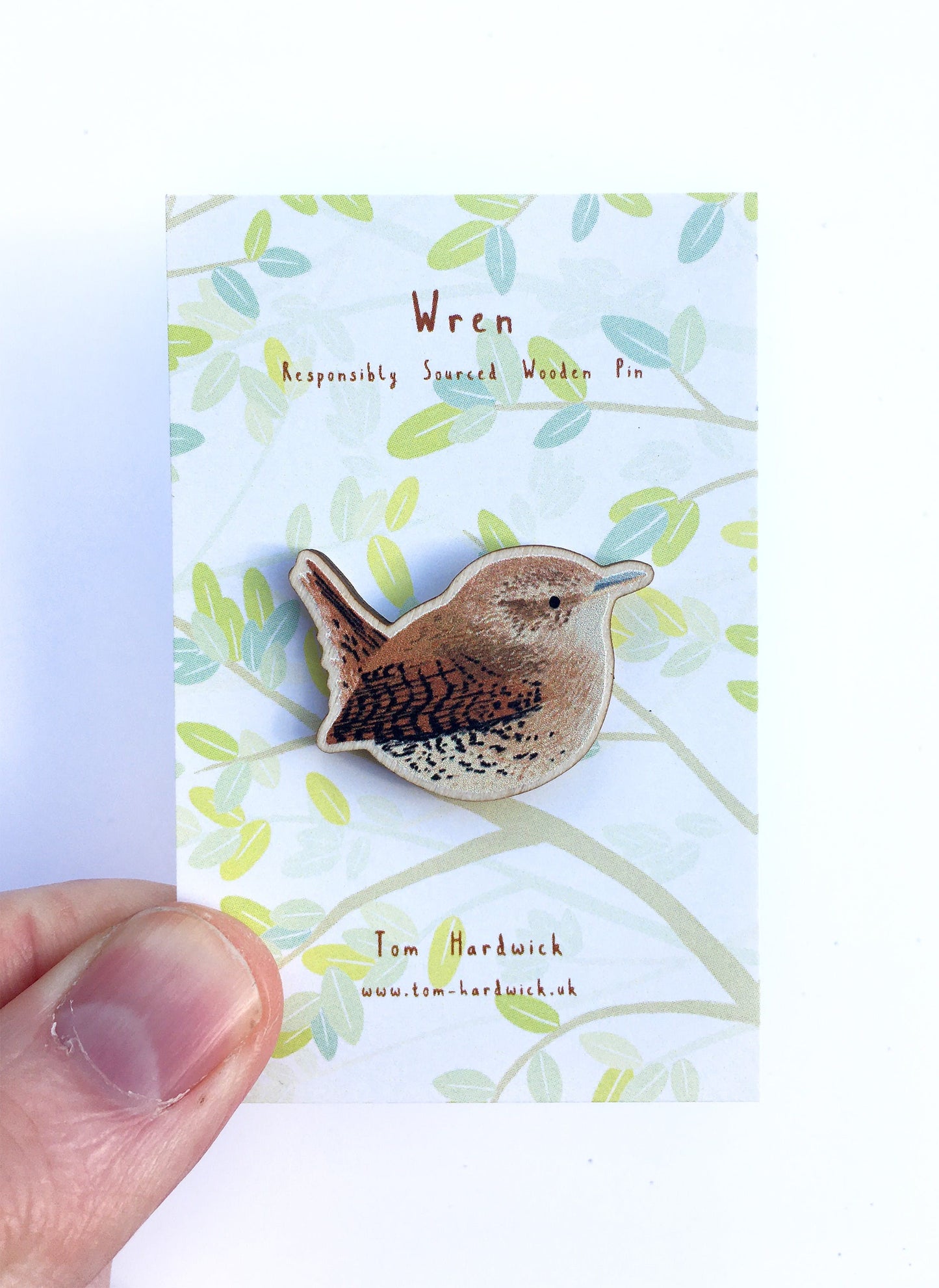 Sustainably Sourced Wooden Pin Badge - Wren