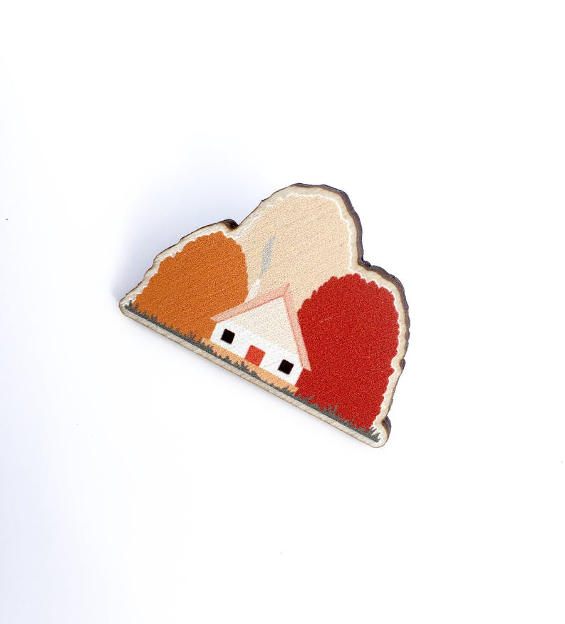 Sustainably Sourced Wooden Pin Badge - Autumn Lodge