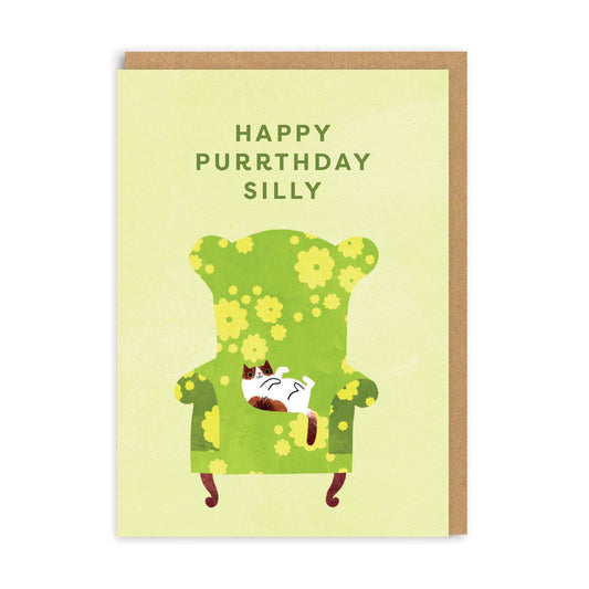 Happy Purrthday Silly Green Greeting Card