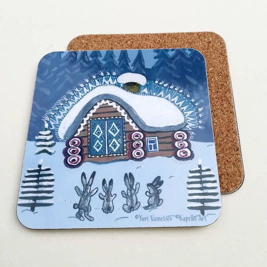 Winter Fairytale Cabin Cork Coaster