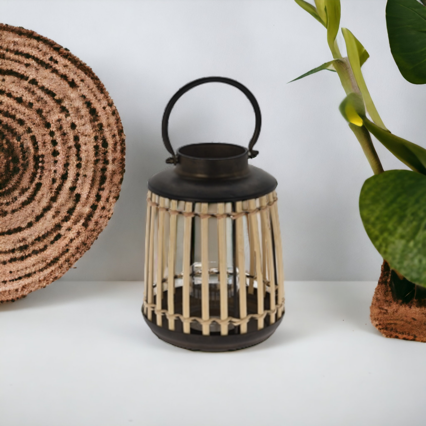 Medium Metal Lantern With Bamboo 24cm