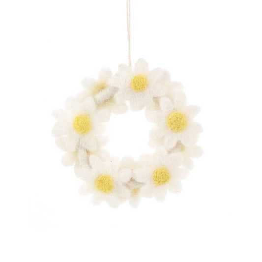 Handmade Hanging Felt Mini Floral Wreath - Daisy Easter