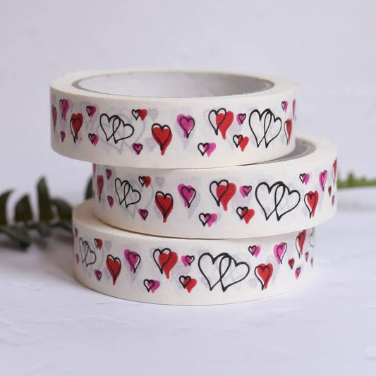 Hearts on White Paper Tape