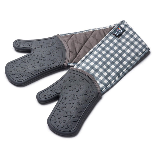 SteamStop™ Silicone Double Oven Gloves - Dark Grey Check
